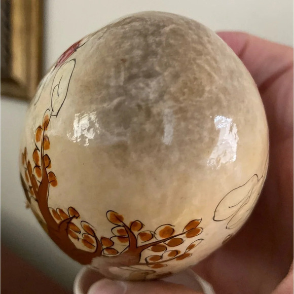Tonala PAPIER-MACHE Egg MEXICAN Folk Art Vintage Hand Painted Signed Fox Deer - Picture 3 of 8